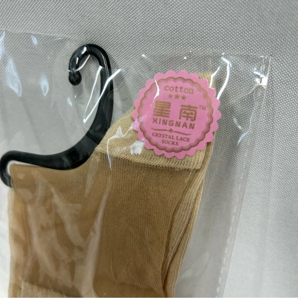 NWT Xingnan | Crystal Lace Socks Transparent Nude Ankle Women’s One Size